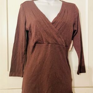 Dressbarn Brown V-Neck Sheath Dress 3/4 Sleeve